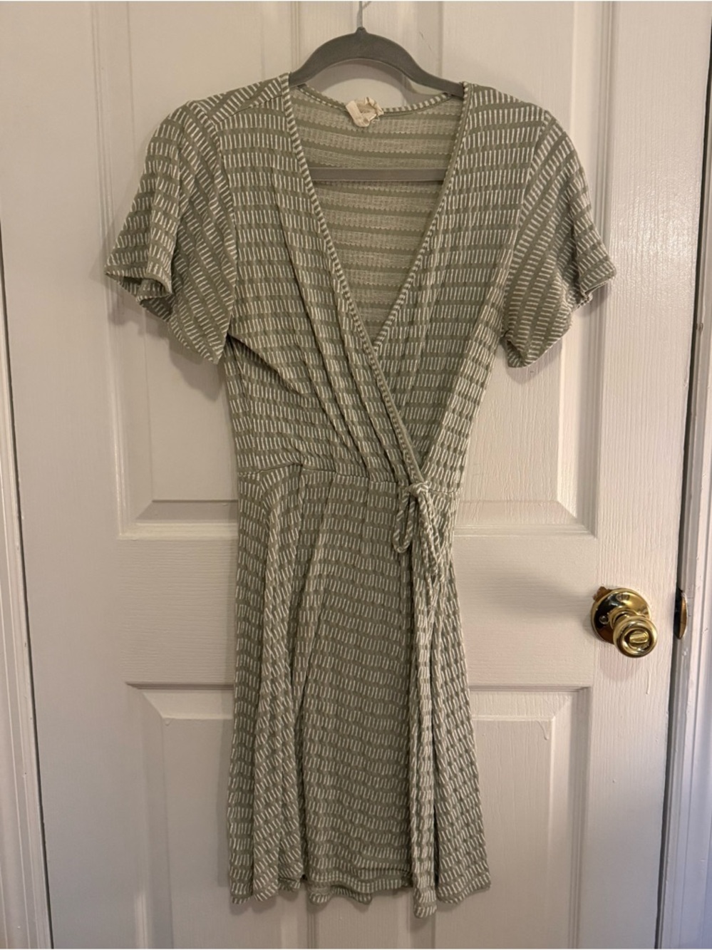 Caution To The Wind Sage Green Patterned Wrap Mini Dress